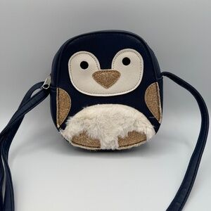Target Small Penguin Faux Fur Mini Purse Pleather Navy Blue/White